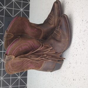 Ariat girls boots with pink stitching and fringe